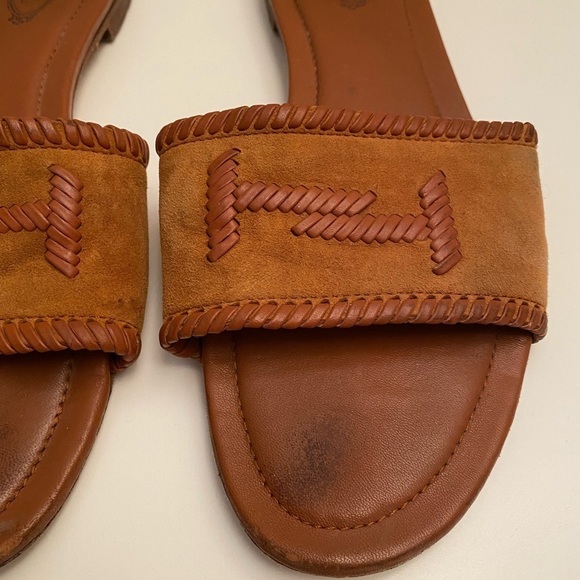 Tod’s leather-trimmed whipstitched suede slides size 38.5 - Picture 2 of 11